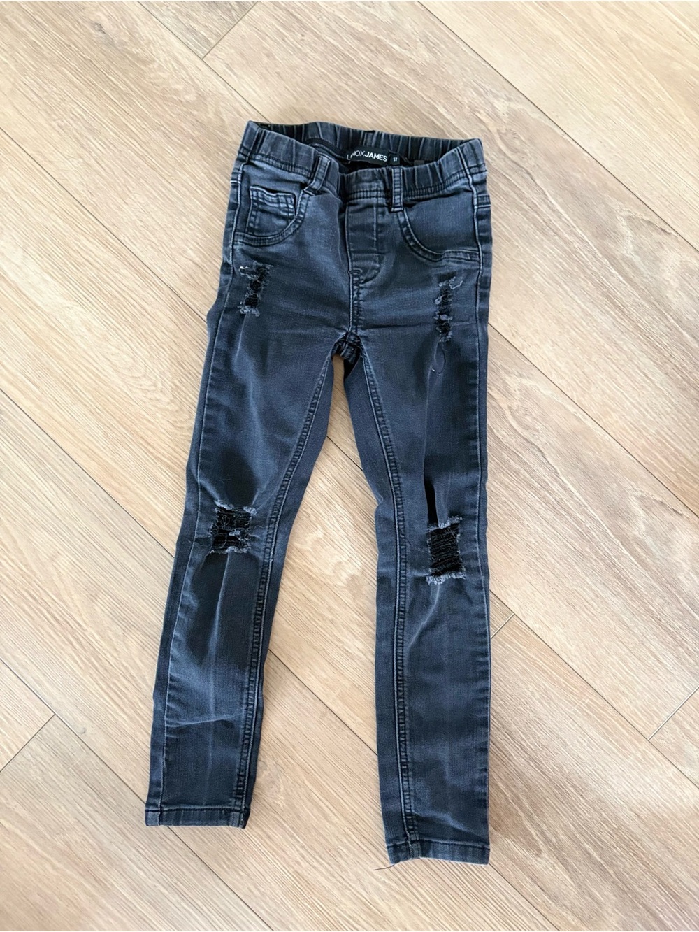 Black Distressed Kids Slim Jeans
